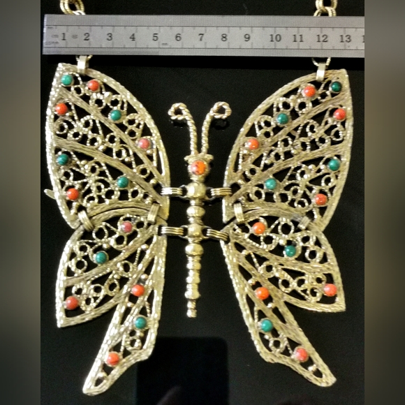 Rare JULIANA DELIZZA & ELSTER DEC Giant Butterfly Pendant Necklace Glass - Picture 7 of 11